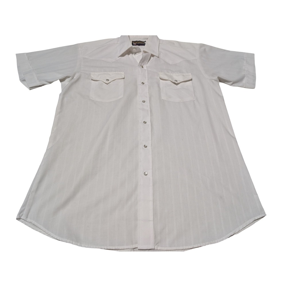 Panhandle‎ Slim Shirt Mens 16.5 White Western Pearl Snap Short Sleeve Tonal
